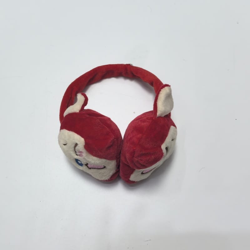 Beige fluffy plush earmuffs with pink-lined rabbit ears and gray pom-poms on white background - MOQ 100pcs mixed colors OK