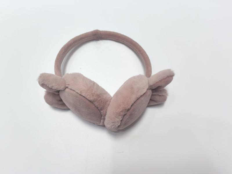 Brown plush fleece children's winter hat with bear face ears and attached long scarf panel - wholesale price for Europe buyers