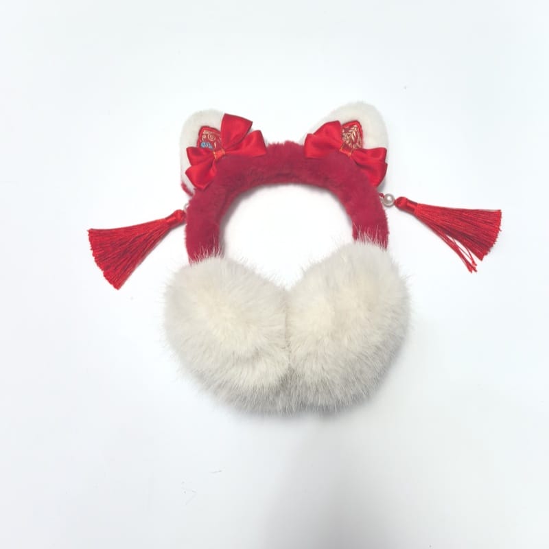 Pair of taupe brown sherpa fleece ear muffs with black velvet headband on white background - 5-day digital sample ready