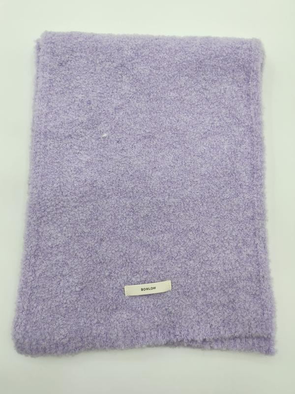 Folded lavender purple boucle texture soft throw blanket with small label on white background - 5-day digital sample ready